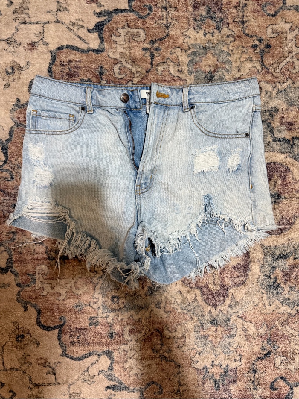 Forever 21 Light Wash Distressed Denim Cutoff Shorts